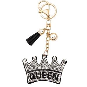 NWT bling Rhinestone Queen puffy keychain purse charm